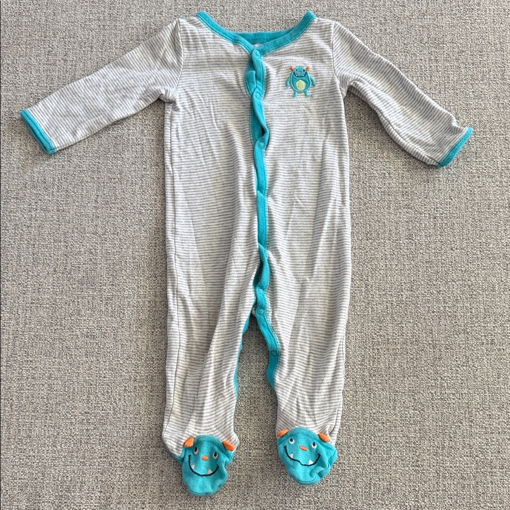 Carter's Gray and Teal Striped Footie